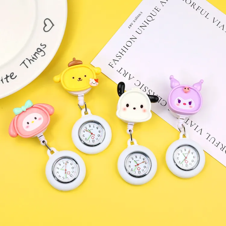 中国大陆可爱医生护士卡通挂表可伸缩弹力学生胸表指针可爱学生考