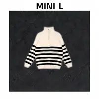 [MINI L]“叙事”羊驼绒经典条纹拼接半高领拉链针织衫