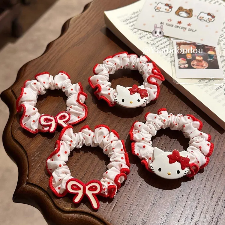 可爱波点色俏咪kt发绳小肠发圈皮筋少女韩系ins简约百搭甜美头饰