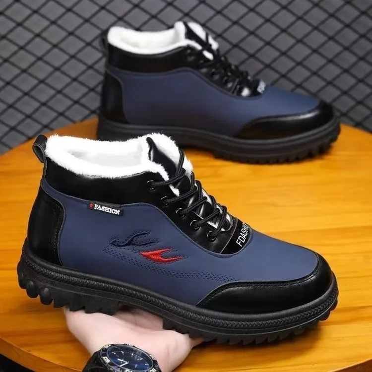 男鞋冬款加绒加厚高帮厚底鞋防水防滑防寒保暖老人鞋爸爸鞋雪地靴