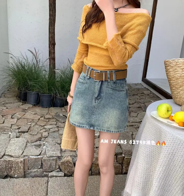 美式复古遮肉a字半身牛仔短裙夏季女2025新款包臀辣妹高腰显瘦