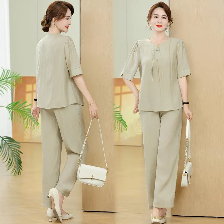 皮尔卡丹轻奢时尚套装女新中式短袖上衣夏装新款洋气简约小衫阔腿
