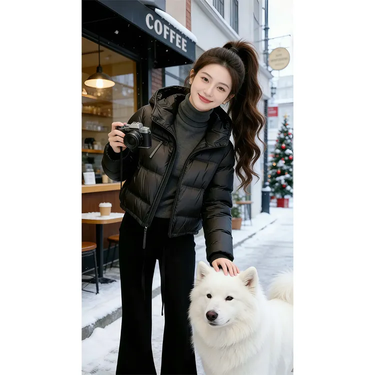 靓雅女【蝶影融雪】轻熟小个子短款立领棉服外套女冬加厚保暖面包服