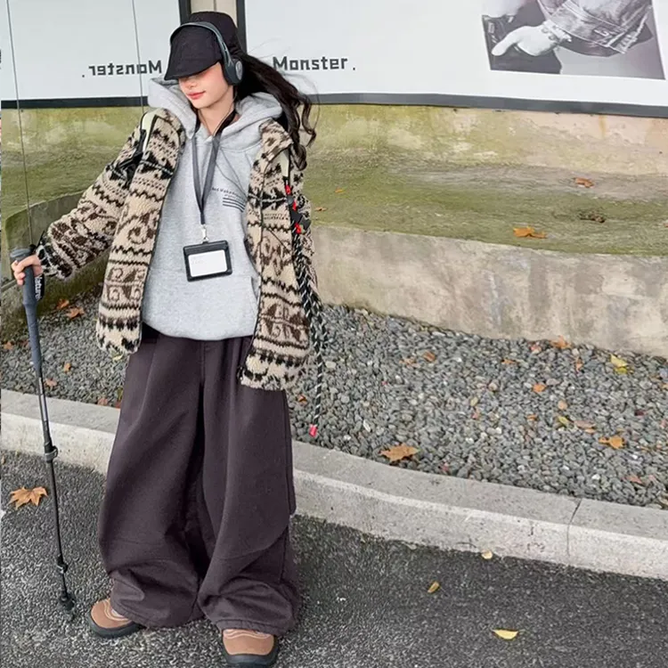 女童套装夹棉加厚羊羔绒棉衣叠穿加绒卫衣帽衫阔腿裤三件套2025冬