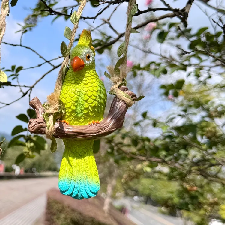仿真秋千鹦鹉挂件鸟树脂工艺品摆设花园庭院阳台装饰品创意小礼物
