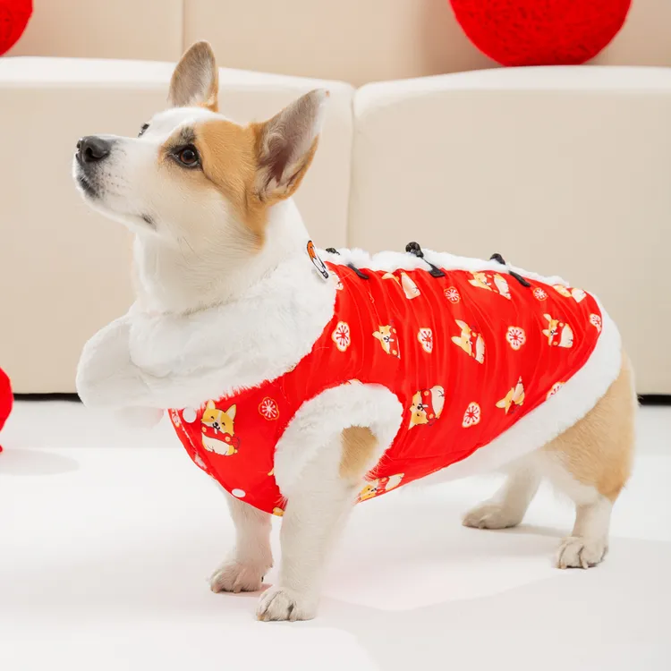 宠物衣服柯基新年唐装秋冬季保暖两脚马甲中型犬喜庆拜年狗狗服饰