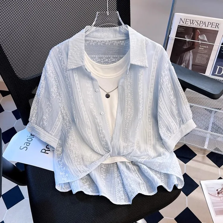 衬衫女时尚套头背心慵懒风薄款2025夏季新减龄两件套上衣百搭洋气