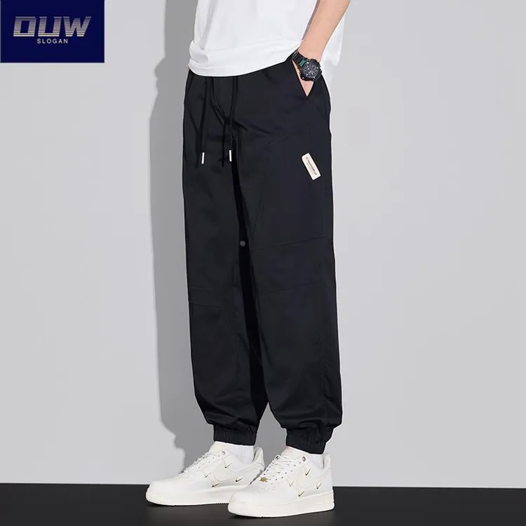 O.U.W夏季新款宽松束脚休闲裤子男士工装冰丝运动裤薄款哈伦长裤
