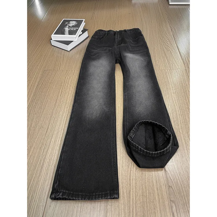 秋冬新款美式潮牌高街痞帅微喇牛仔裤男女款宽松直筒休闲百搭长裤