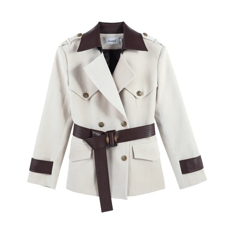 2025 冬新英伦风撞色短外套 拼接皮领口小众短款外套 HBZX710141