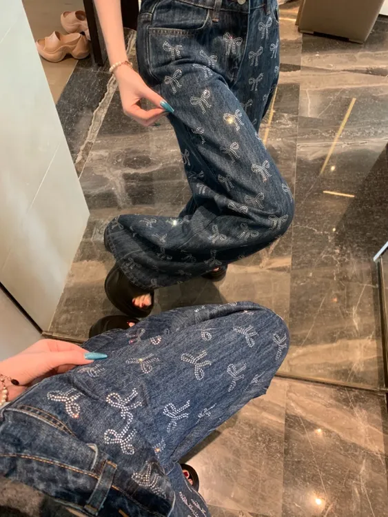 TUTU【SP私服 容祖儿同款】高级定制满钻蝴蝶结阔腿牛仔裤#CK1436