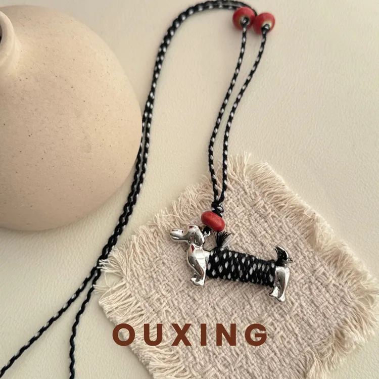 非金属棉绳项链 [腊肠狗]手工时尚黑色编织小众个性坠链