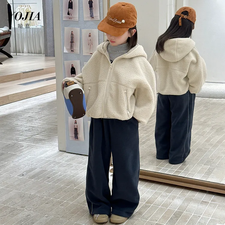 YOJIA女童连帽外套冬款2025新洋气小女孩羊羔绒上衣儿童冬装衣服