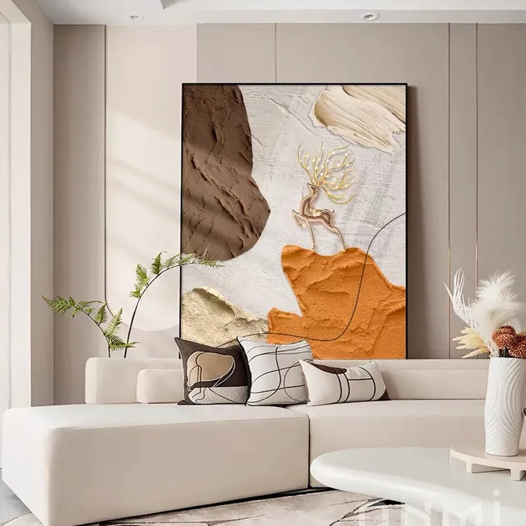 手绘油画抽象客厅装饰画肌理高级感沙发背景墙挂画玄关大幅落地画