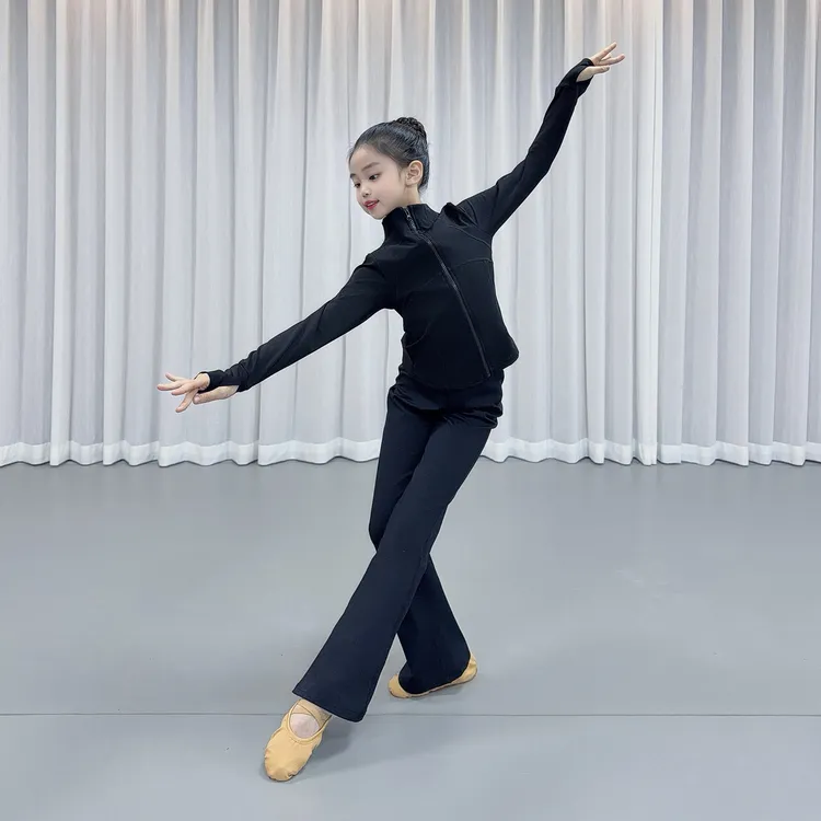 儿童舞蹈服套装女童加绒保暖运动瑜伽舞蹈练功服舒适修身微喇裤