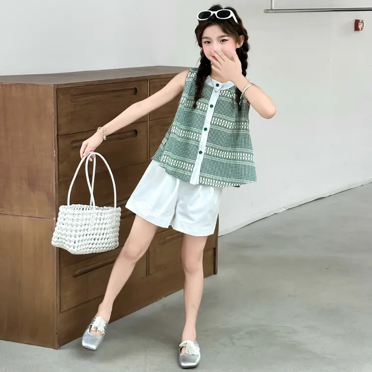 女童夏装短裤套装2025新款女大童夏季洋气背心初中生女孩夏两件套