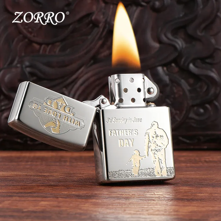 佐罗白镍精雕父爱如山父亲灯塔煤油防风打火机