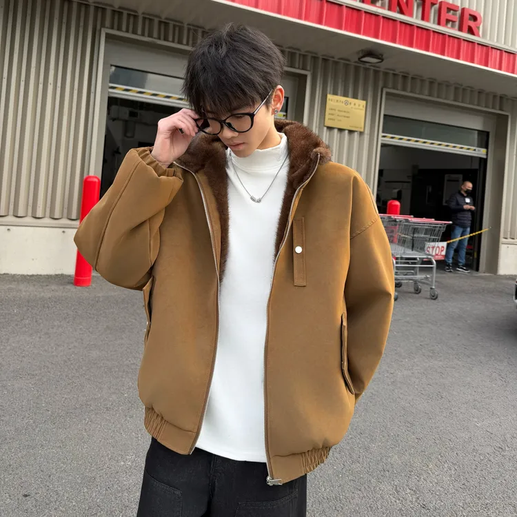 【王零五】冬季韩版全绒美式复古皮夹克硬汉显瘦休闲韩式保暖外套