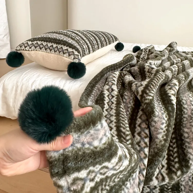 费尔岛双面盖毯午睡毯沙发毯2025秋冬新款披肩毯床尾毯车载小毯子