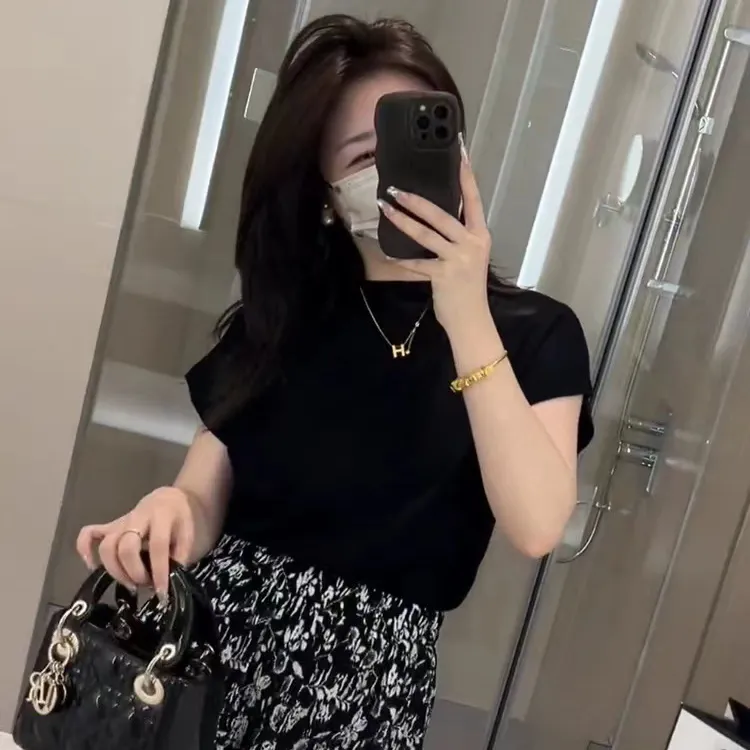 【夏央店小号娜娜】【77%莱赛尔】针织夏季新款圆领短袖#9907