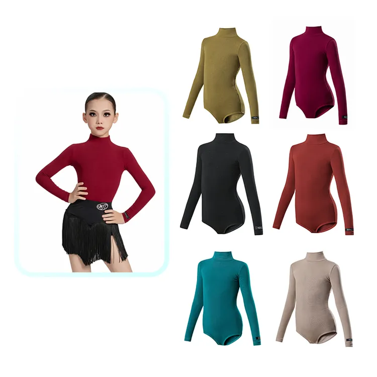 【5957】儿童拉丁舞服秋冬款练功服女童拉丁舞练习服黑色上衣舞蹈服