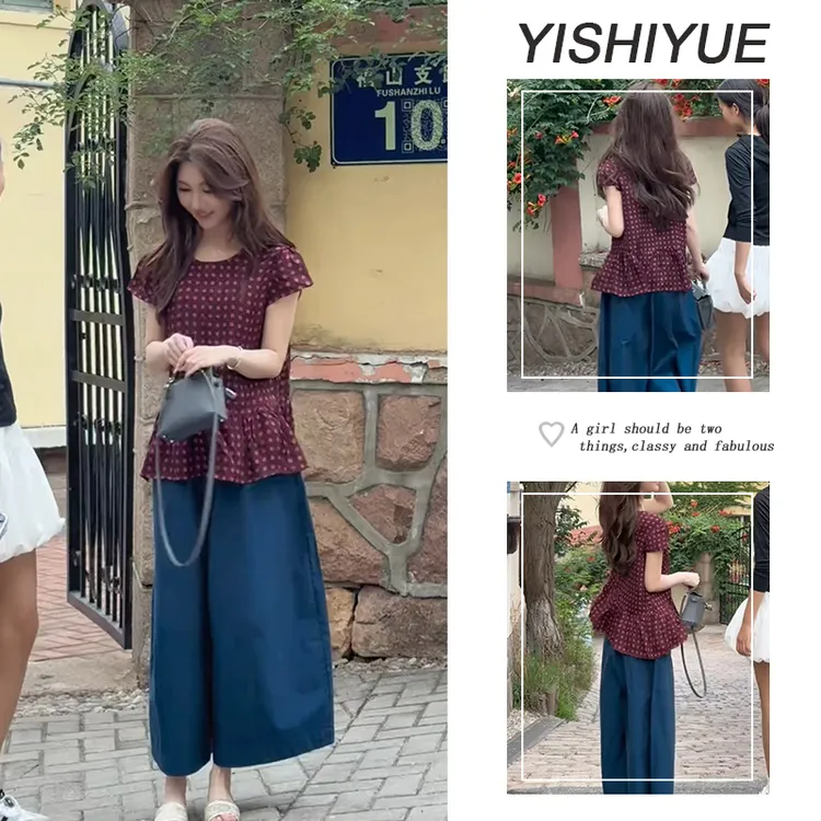 女装套装夏装2025年新款休闲风显瘦罗马风上衣短袖宽松长裤两件套