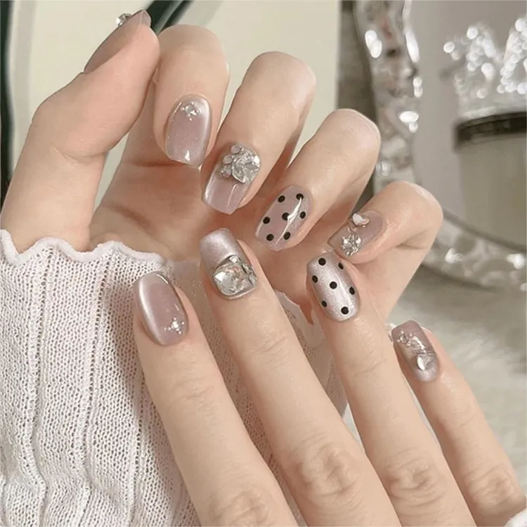 穿戴甲美甲短款猫眼气质鎏金波点穿戴甲片手工光疗指甲贴高级显白