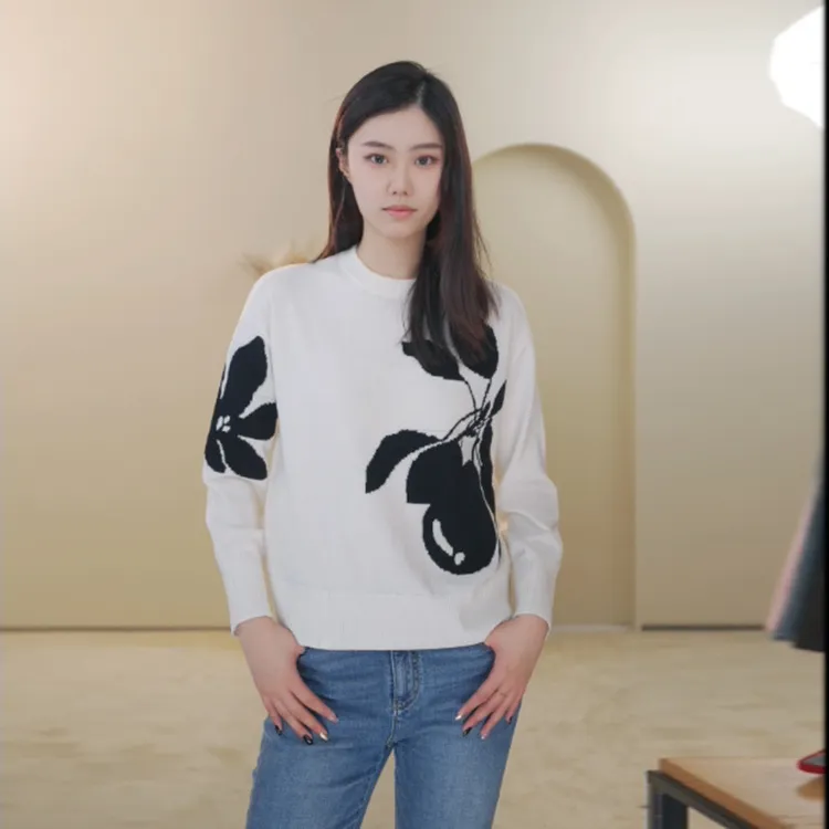 hply young24春新花卉提花盈柔软休闲针织衫HDE11650140