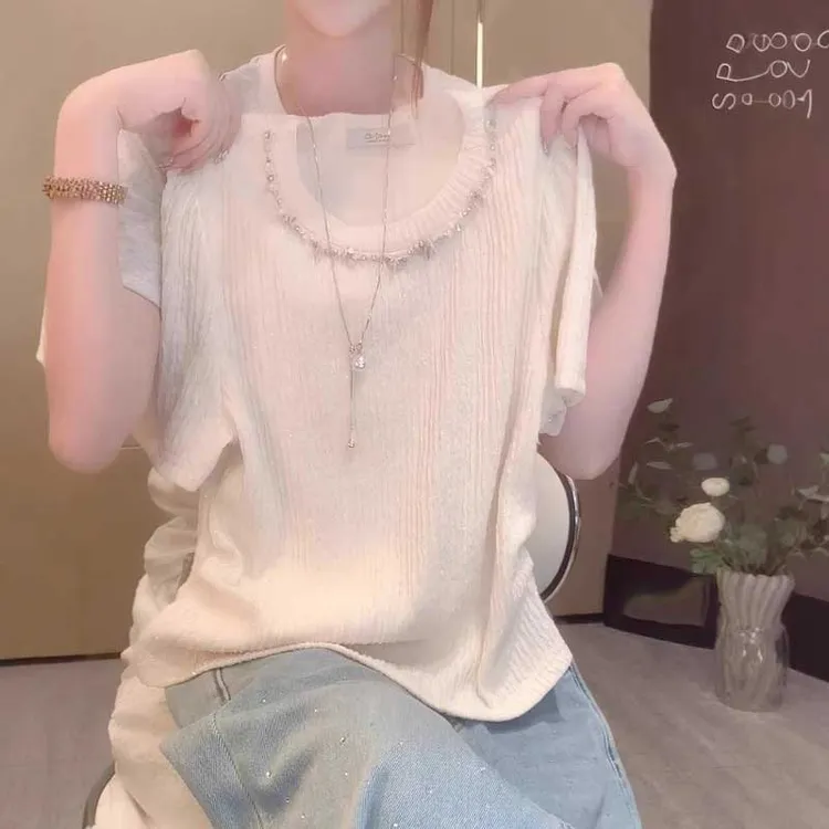 2025夏季韩系新款洋气显瘦百搭纯色圆领T恤时尚气质短袖上衣女装