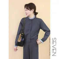 ⑦七七146小个子秋冬款保暖木耳领拼接灰色针织开衫毛衣女小美说