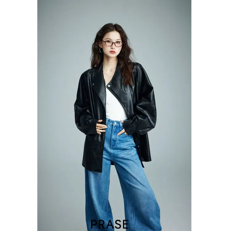 PRASE·噜【荒野旅人】微胖轻奢设计款秋女复古气质皮衣外套PR507B21