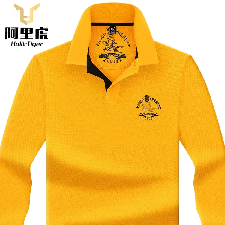 男装长袖恤2025新款翻领刺绣polo衫爸爸装宽松上衣丝光棉专柜正品