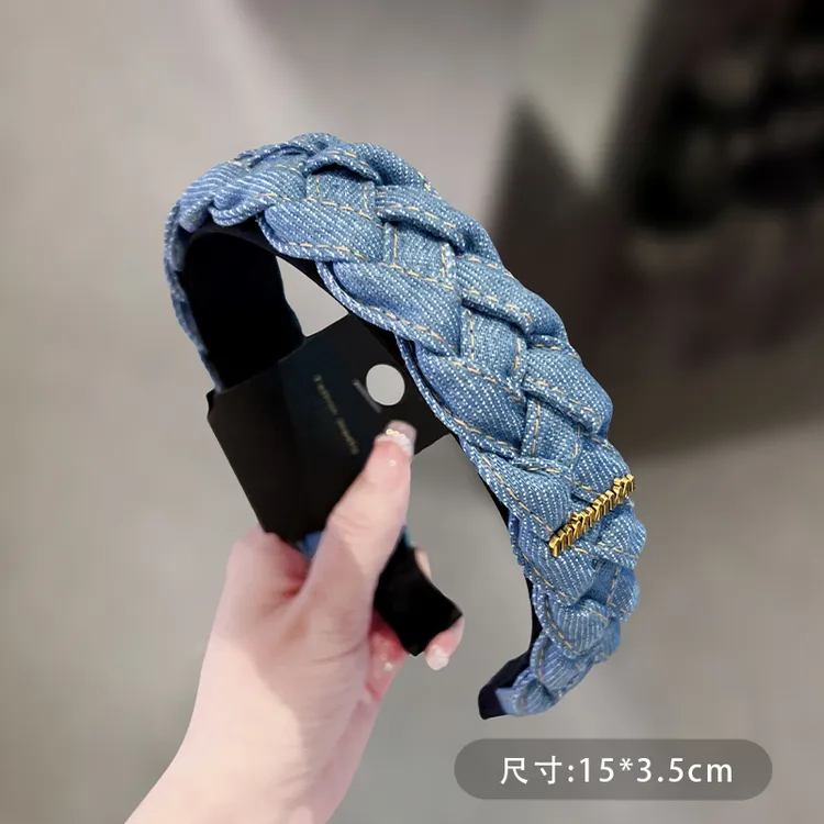 复古牛仔褶皱发箍布艺头箍女法式个性高级感宽边发窟发饰