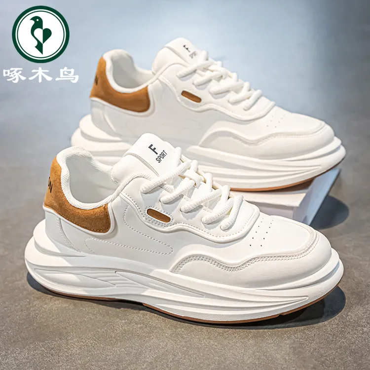 啄木鸟男鞋夏季时尚百搭厚底休闲老爹鞋子男款透气运动跑步小白鞋