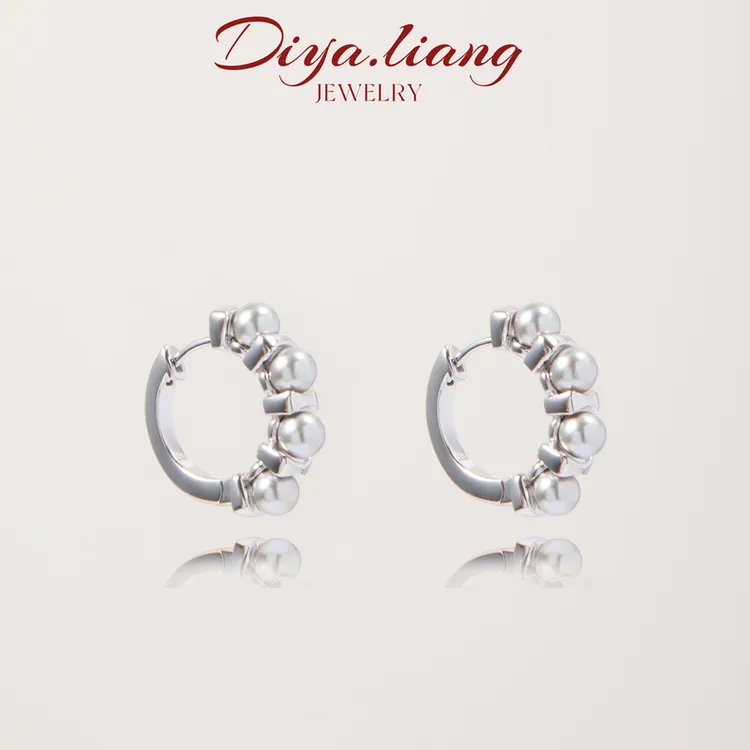 925银耳饰 梁雅帝新品【灰珠珠花语密园】设计感时尚百搭纯银耳饰