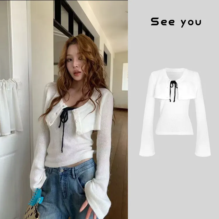 慵懒纯欲风抹胸+薄款针织小众长袖韩版开衫A1468