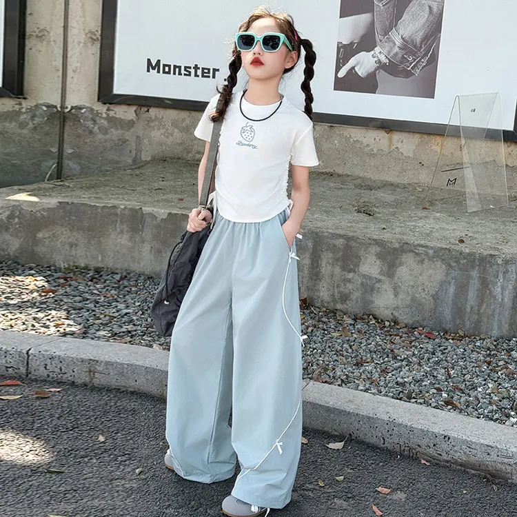 女童夏季短袖套装洋气儿童休闲阔腿两件套薄款百搭宽松夏装中大童