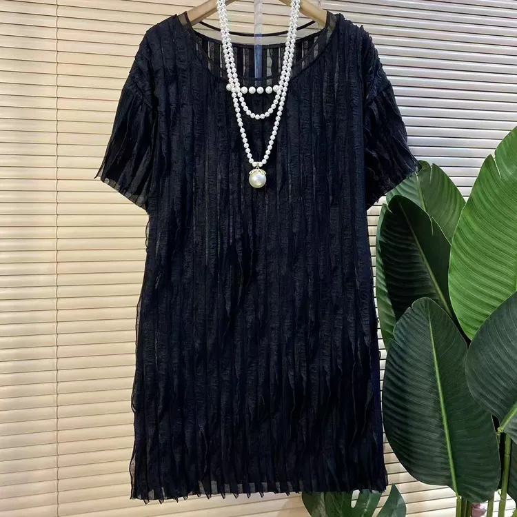 D胖mm欧货时尚新款弹力波纹设计款显瘦大衫