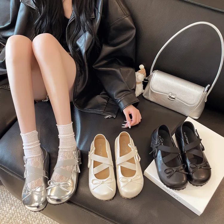 复古蝴蝶结内增高玛丽珍鞋女2025新款夏季百搭软底芭蕾浅口单鞋