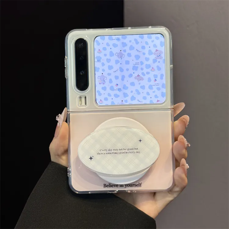 适用华为purax典藏版折叠屏手机壳pocket2豹纹格纹蝴蝶结磁吸支架