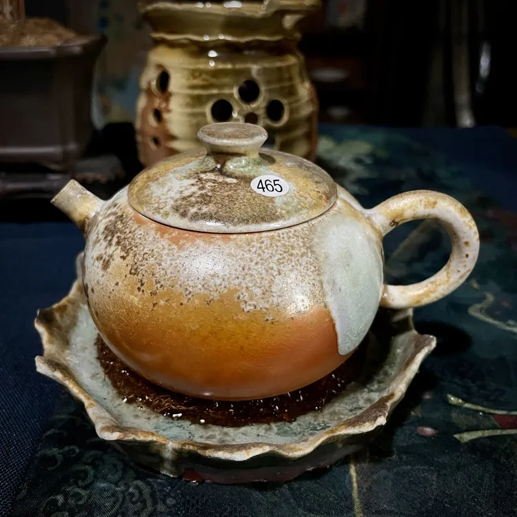 465号全手工中白泥柴烧茶壶家用复古陶瓷壶160-180ML有结晶