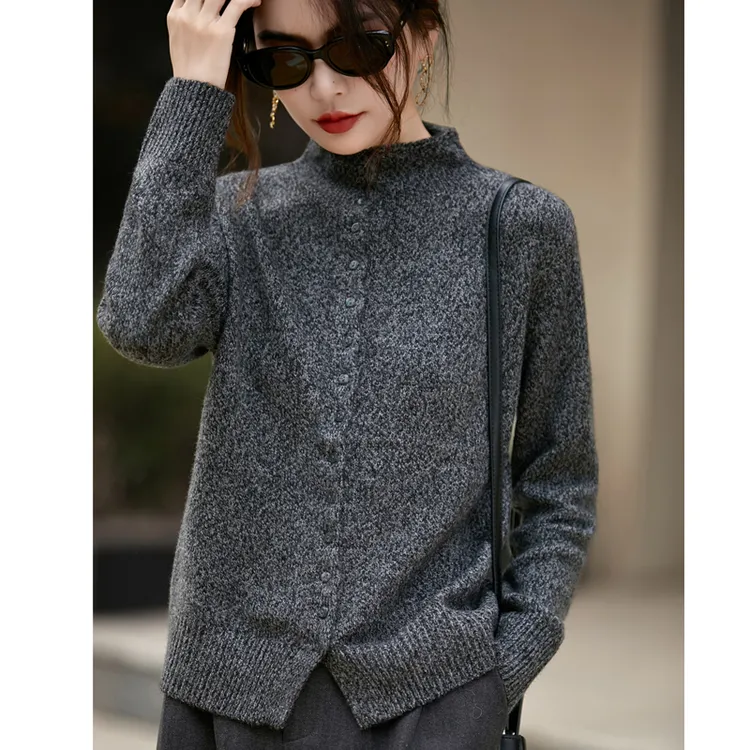 可机洗羊毛针织开衫女立领花纱洋气小众毛衣外套2025新款秋冬上衣