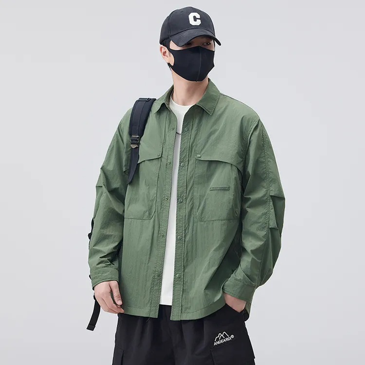 夏季轻薄男款防晒服工装潮牌休闲飞行员上衣翻领潮流宽松高级外套