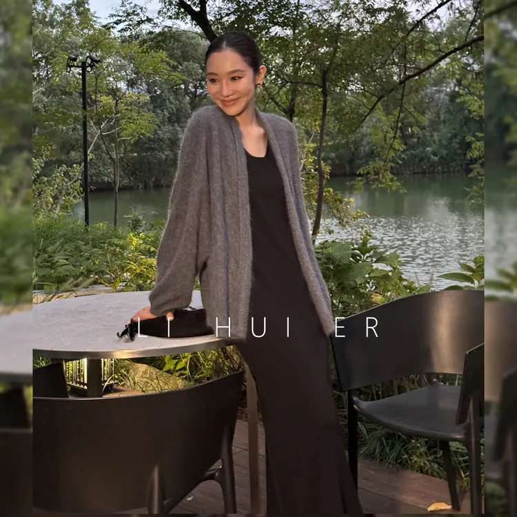 LiHuiEr李慧儿【晚月山泉】秋季轻奢百搭黑色针织连衣裙LL025787