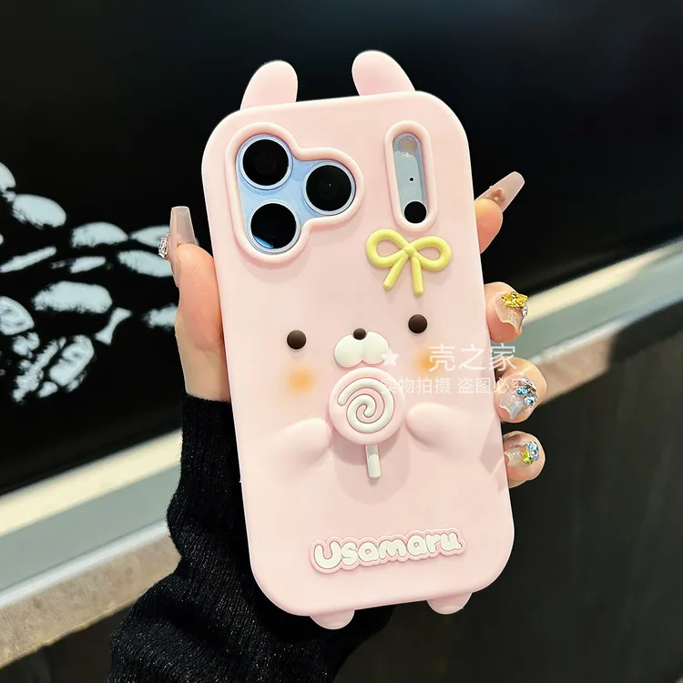 可爱卡通旋转棒棒糖兔丸适用苹果vivo小米oppo手机壳立体全包硅胶
