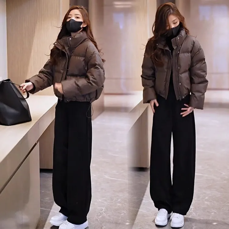 高级感时尚短款PU皮面包服外套女冬季2025年新款韩版加厚百搭棉服