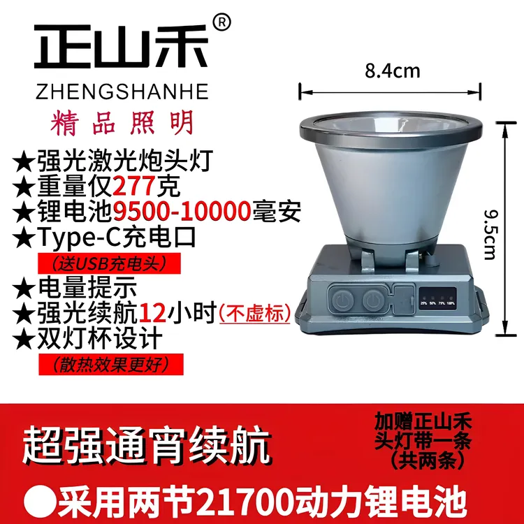 正山禾S708远射户外上山夜钓赶海长续航激光炮充电强光头灯手电筒