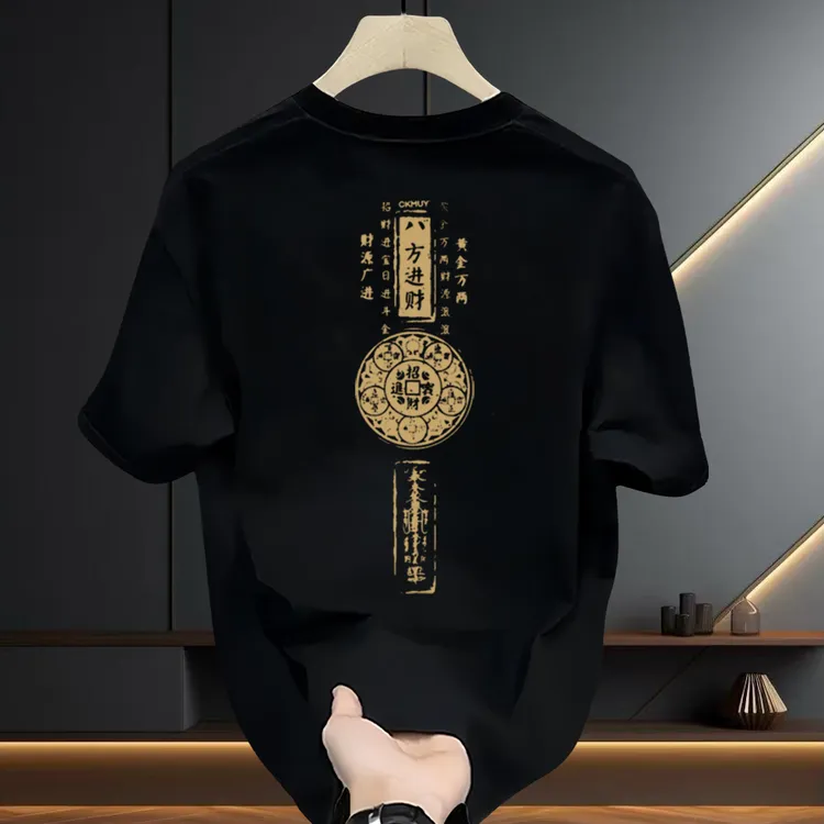港风时尚百搭夏季重磅新款纯棉男士短袖宽松T恤圆领半袖上衣男ins