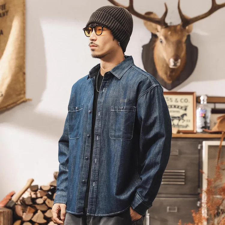 环保抗菌古织汉麻衬衫男长袖秋季新款美式复古宽松休闲衬衣外套男