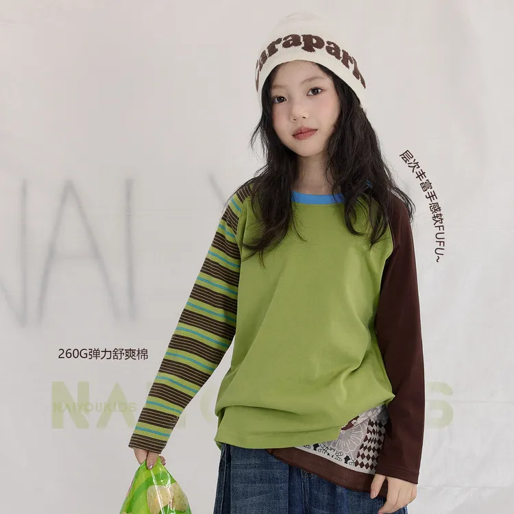【抹茶慕斯】女童长袖T恤秋季新款儿童插肩袖中大童打底衫Y6603